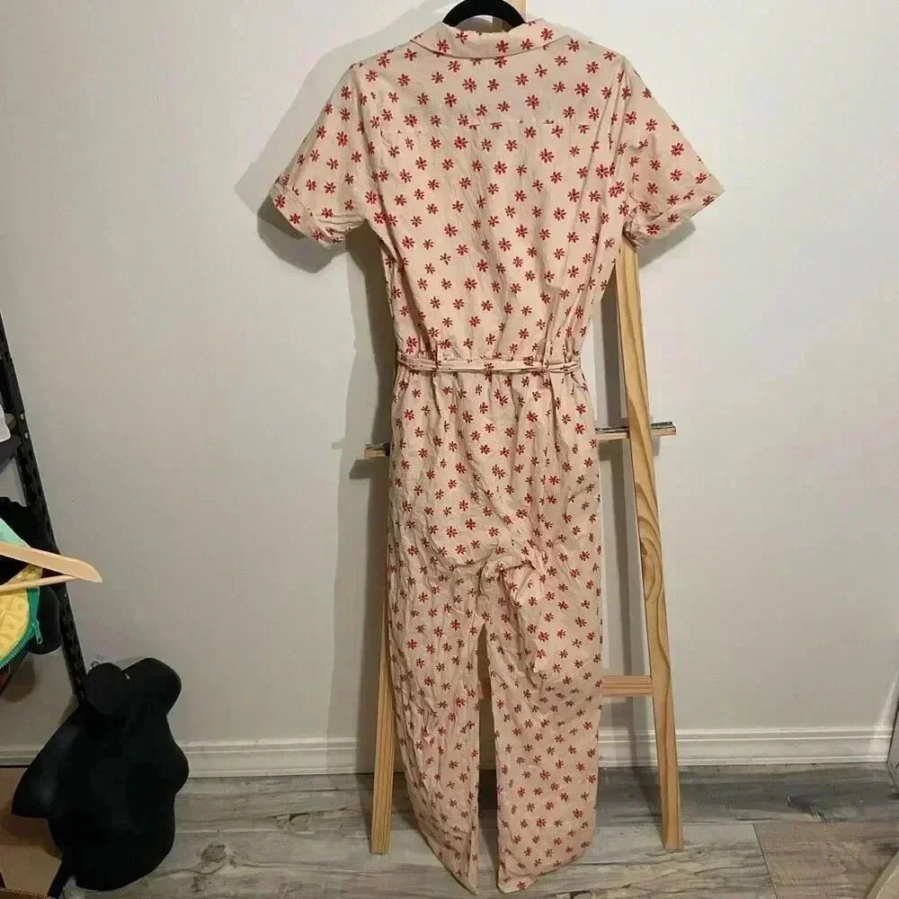 Glamorous Stone red Daisy tie waist button front jumpsuit US size 6 ￼ - Picture 5 of 12